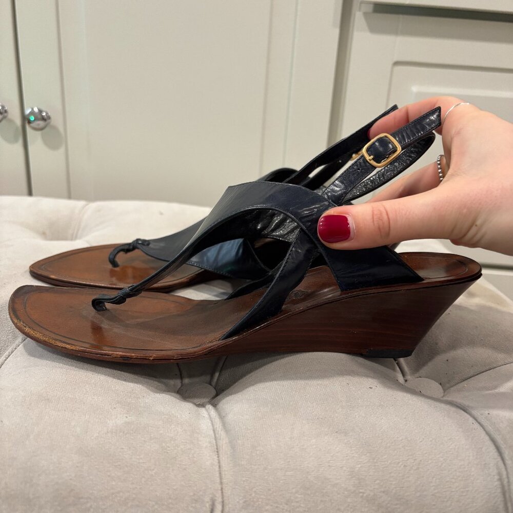 Vintage Italian Wedge Sandle with Black Leather Straps